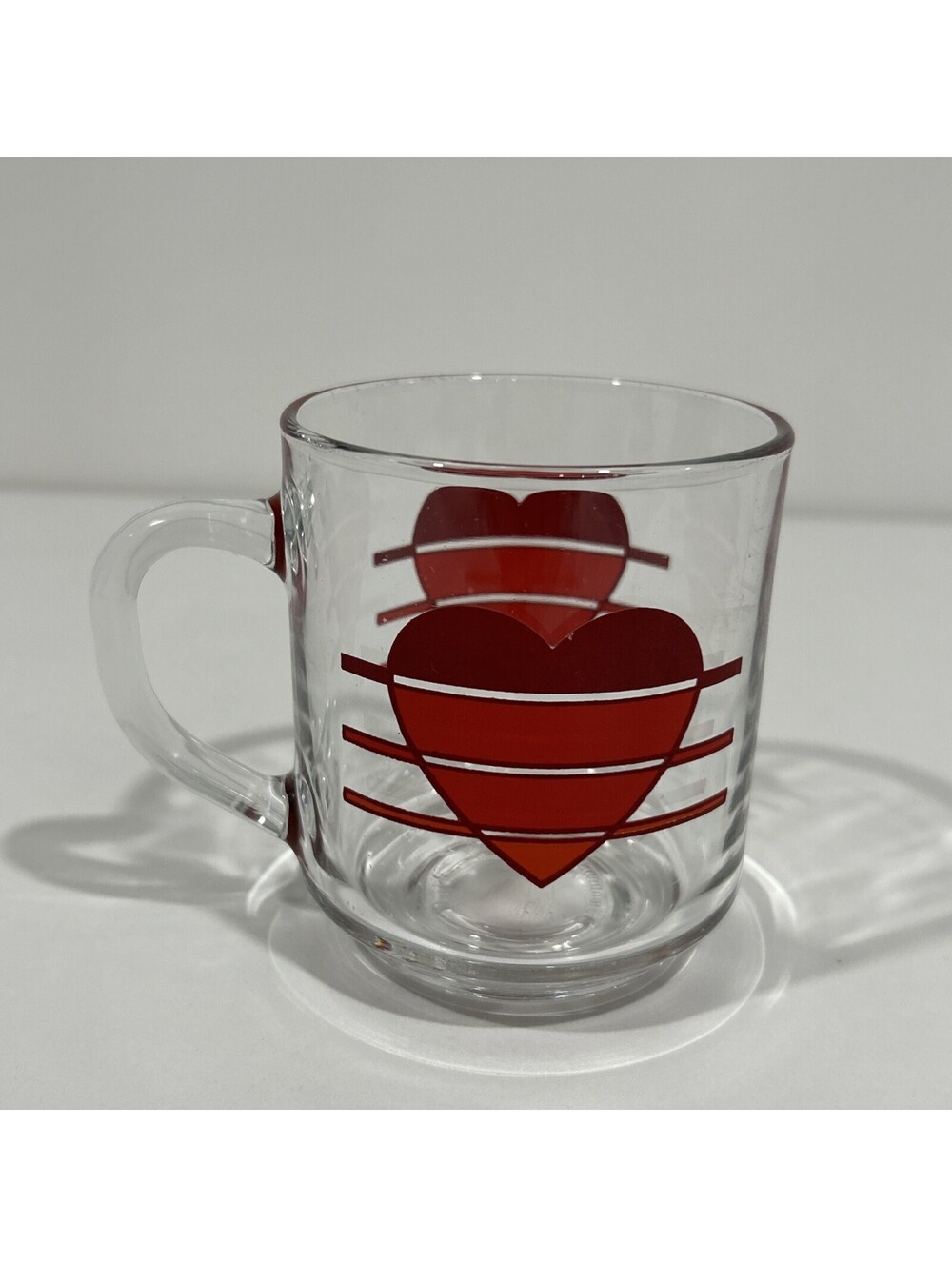 Vintage Luminarc Clear Glass Red Heart Striped Valentine’s Day Mug